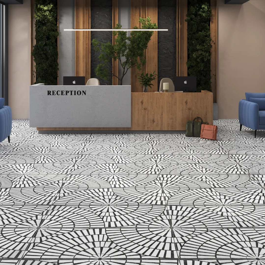 Exotica Cement Bricks Nero, geometric floor tile for balcony and terrace